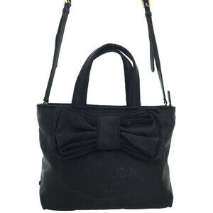 PRADA Logo Ribbon Bow Tote Handbag Bag Black